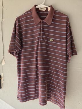 VINTAGE 80S Lacoste IZOD BURGUNDY Striped Polo Shirt XL